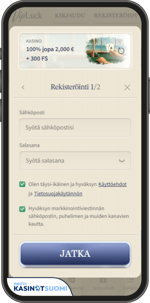vipluck casino rekisteröitymislomake