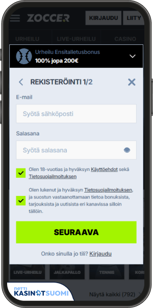 zoccer casino rekisteröitymislomake